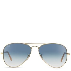 Ray-Ban gold rim aviator with blue fade lens